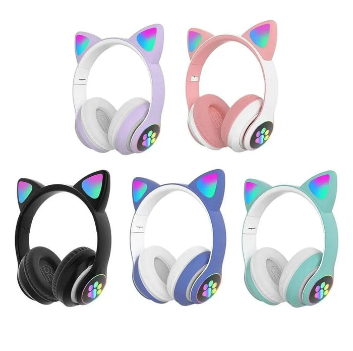 Pink Cat Ear Bluetooth Headphones with LED Lights